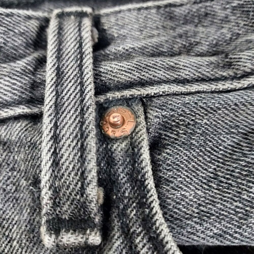 Levis 501 Jeans Button Fly 28"w 27.5"L Washed Black Denim Cotton Brass Rivited - Picture 8 of 16